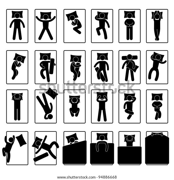 ベッド上の睡眠位置スタイル姿勢方法ベッドアイコンシンボル記号絵文字 のイラスト素材
