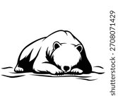 Sleeping Bear Vector Silhouette Black and White Illustration