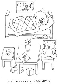 1,362 Boy sleeping cartoon black white Images, Stock Photos & Vectors ...