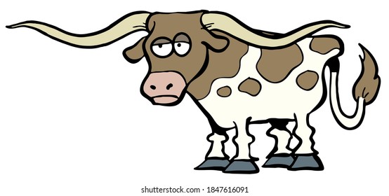 Sleeping Cartoon Texas Longhorn Cow