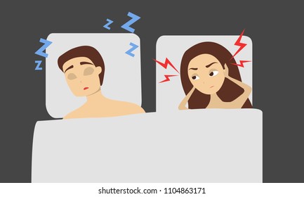 Sleeping snoring man and angry woman in bed. - Powered by Shutterstock