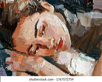 Sleepy beauty. Fragment of an oil portrait.