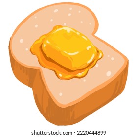 Slice Of Bread Butter Spread Breakfast Toast Cartoon Style Illustration Drawing Art