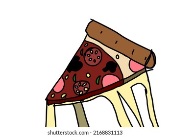 A Slice Of Pizza With Mozarella Cheese Illustration In White Background 