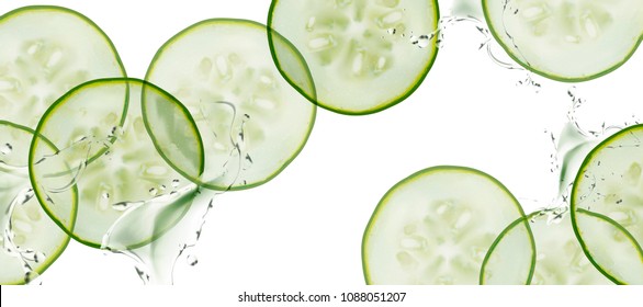 Sliced cucumber with splashing water on white background in 3d illustration - Powered by Shutterstock - Get 15% off with code: PIKWIZARD15