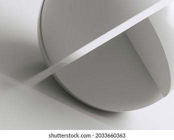 Sliced Sphere Object With Glowing Gap In An Empty White Studio. Abstract Minimal Geometric Background. 3d Rendering Illustration