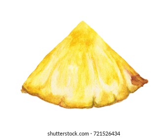 Slices Of Pineapple, Watercolor Illustration On White Background