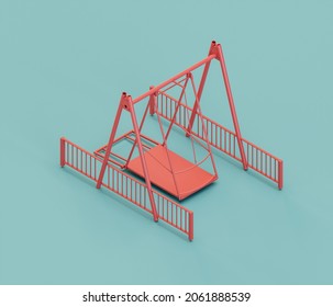 Slide Playgraound. Isometric Red Color Playground Object For Physical And Mental Development Of Children. Monochrome Single Color, 3d Rendering. No People.