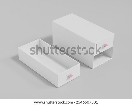 Slide-open box mockup, empty white drawer box, 2 layers pull-open paper box with ribbon mockup, square paper box container, empty design small cabinet storage, rectangular cubic packaging container