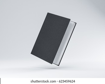 Slightly Opened Black Book Mockup With Hard Textured Cover, White Pages, 3d Rendering