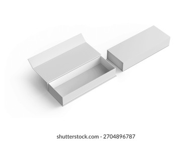 Slim Rectangular Magnetic Box 3D Illustration on White Background. 3D Render of Blank Magnetic Sleeve Box for Packaging Presentation.