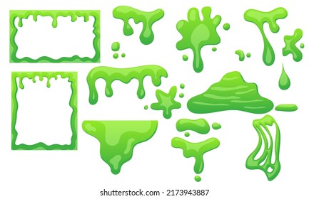 Slime Background Border Frame And Green Mucus Halloween. Ooze Or Goo Poison Splash Drip And Jelly Illustration. Cartoon Liquid Sludge And Toxic Sticky Blob. Slimy Phlegm Gelatin And Spooky Snot