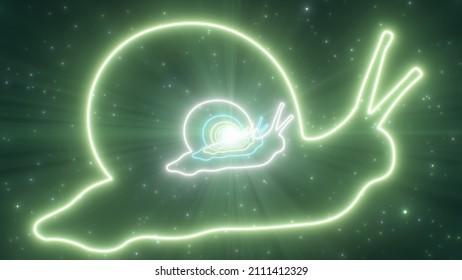 Slimy Snail Garden Slug Shell Shape Outline Glow Neon Lights Tunnel 3D Rendering - Abstract Background Texture