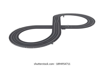 Slot Car Figure 8 Track 3D Illustration On White Background