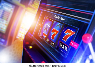 Slot Machine 3D Rendered Illustration Closeup. Casino Games Concept. Lucky One Handed Bandit. - Shutterstock ID 1019406835