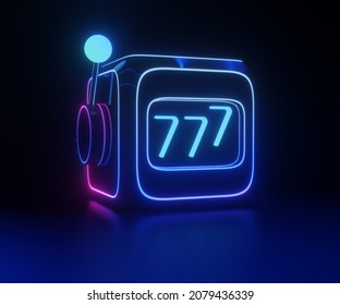 Slot Machine 777 With Neon Lights, 3d Illustration