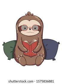 Sloth in Eyeglasses Reading a Book