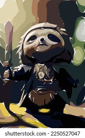 sloth in warrior suit Abstract Digital Illustrations