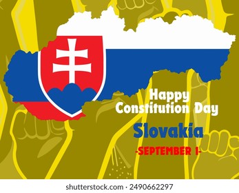 The Slovak Constitution Day is on September 1st. Independence Day background using the colours of the Slovakian flag. Greeting banner with a flag in the air. - Powered by Shutterstock