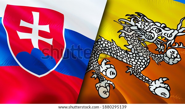 スロバキアとブータン国旗 なびく3d国旗のデザイン スロバキアブータン国旗 画像 壁紙 スロバキアとブータンの画像 3dレンダリング スロバキア ブータン関係と貿易 旅行 観光のコンセプト のイラスト素材