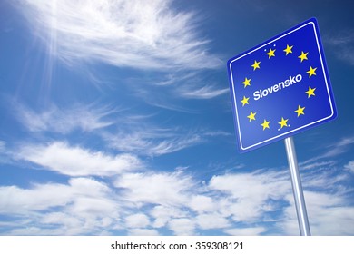 Slovakia Border Sign With Clouds Sky. 3D Rendering