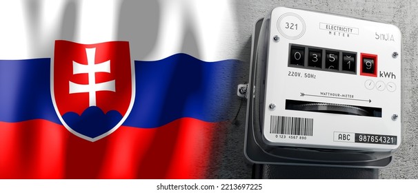 Slovakia - Country Flag And Energy Meter - 3D Illustration