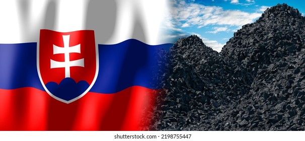 Slovakia - Country Flag And Pile Of Coal - 3D Illustration