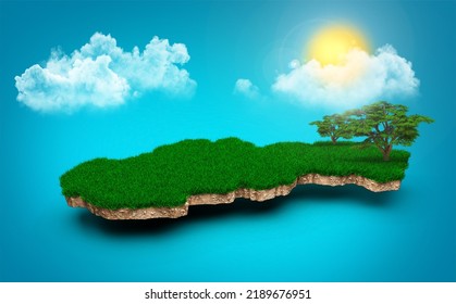 Slovakia Map, Realistic 3D Map Of Clouds Tree Sun Rays On Bright Blue Sky 3d Illustration 