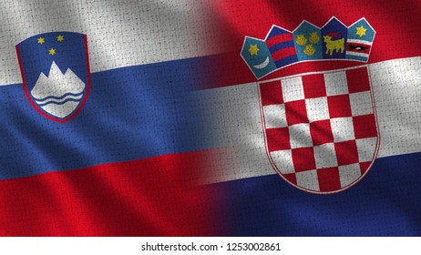 Slovenia And Croatia - 3D Illustration Two Flag Together - Fabric Texture