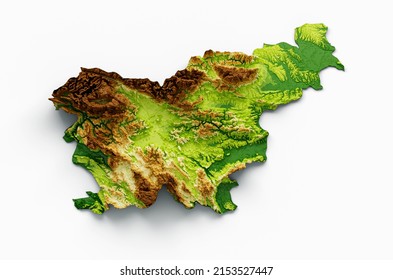 Slovenia Map Shaded relief Color Height map on White Background 3d illustration