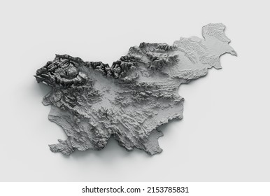 Slovenia Map Shaded relief Color Height map on White Background 3d illustration