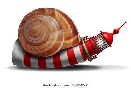 Slow Guidance Concept And Stagnant Direction Guide With A Lighthouse Or Light House Shaped As A Snail As A Business Symbol Of Delayed Strategy Information With 3D Illustration Elements.