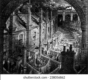 Slums Of London, Engraving By Gustave Dore, Ca. 1850,