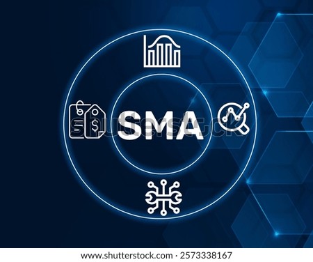 SMA acronym. SMA Simple Moving Average concept. A common statistical measure used in technical analysis to smooth out price data by creating a constantly updated average.