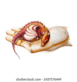 Small animal dragon on hand illustration