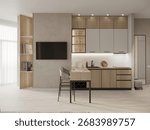 Small area kitchen. 3D illustration.