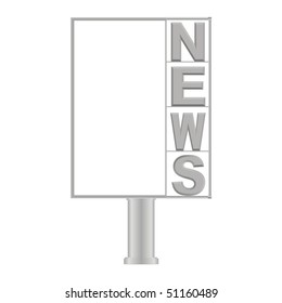 Small billboard on a white background with the inscription news