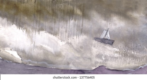 Small Boat During A Storm On The Sea