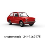 Small bright red vintage compact car - studio shot - 3D Illustration