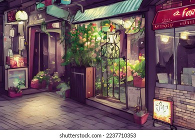 Small business. Flower shop interior. Floral design studio, decorations and arrangements and gifts. Flowers delivery service and sale of home plants in pots, wooden showcase, nobody. - Powered by Shutterstock