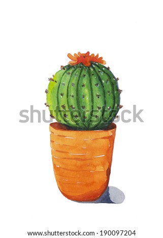 Small Cactus Watercolor Painting Stock Illustration 190097204