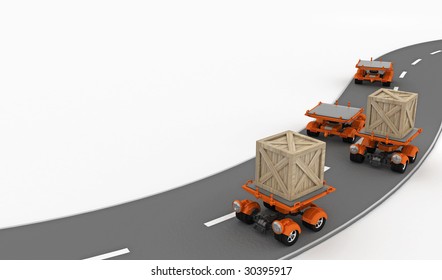 Small Cargo Transportation Vehicles On Road, 3d