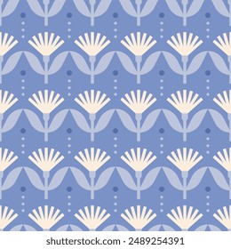Small carnation flowers seamless pattern. Mid century, art deco vibe. Vector illustration