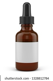 Small Dropper Bottle with a pipette and blank white label - 3d rendering mock-up template.