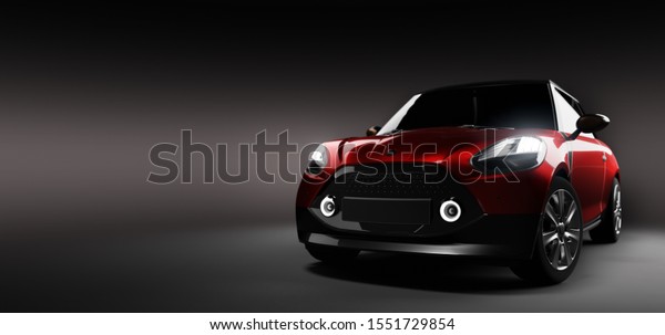 Small\
electric city car in studio. 3D\
illustration