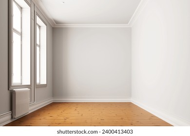 Small empty room with window and heating in an old apartment as a study (3d rendering) - Powered by Shutterstock