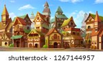 Small Fairy Tale Town. Fiction Backdrop. Concept Art. Realistic Illustration. Video Game Digital CG Artwork. Industry Scenery.
