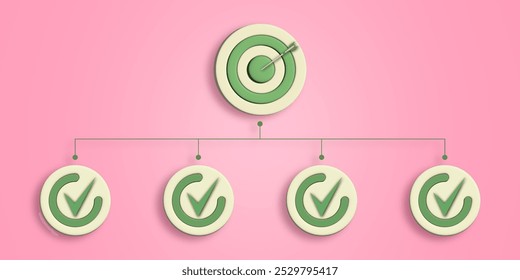 Small goals to target achievement. Successful project plan concept. Creative pink banner. 3D Rendering - Powered by Shutterstock