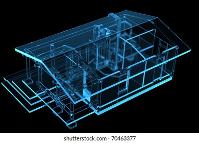 Small House, Sauna (3D xray blue transparent)
