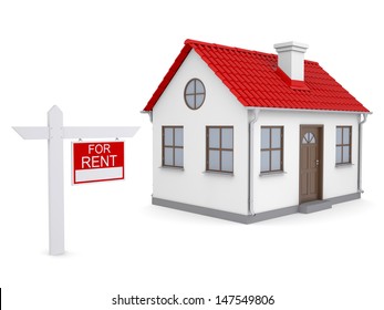 Small House And Sign A Lease. Isolated Render On A White Background